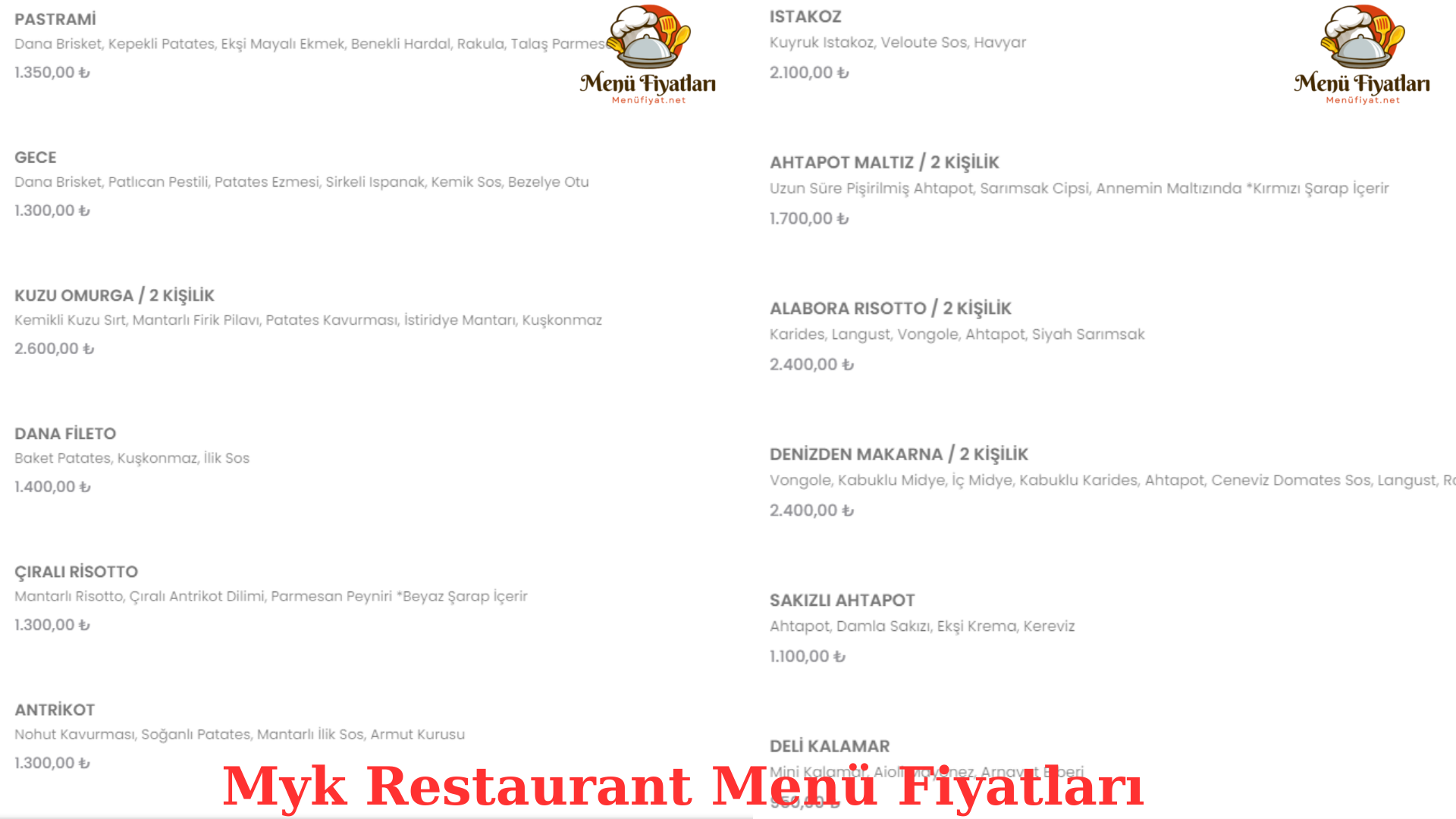 Myk Restaurant Menü Fiyatları – Güncel Menü Fiyat Listesi – 2024